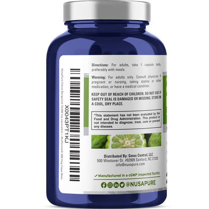 NusaPure Citrus Bergamot Capsules 15,000mg, 200 Capsules - 25:1 Bergamot Extract - 200 Servings, Bioperine, Vegan, Non-GMO NusaPureBuy Supplements Australia