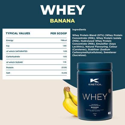 Kinetica Banana Whey Protein Powder | 2.27kg | 23g Protein per Serving | 76 Servings KineticaBuy Supplements Australia