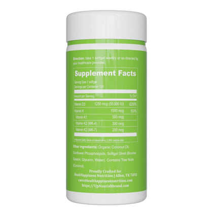 UpNourish Liposomal Vitamin D3 50000 IU (Vitamina D3 de 50000) with 1000 mcg Vitamin K, High Dose Vitamin D3 K2, Vitamin D 50000 IU with K1, K2 MK-4 and MK-7, 120 Mini Softgels UpNourish buy supplements Au