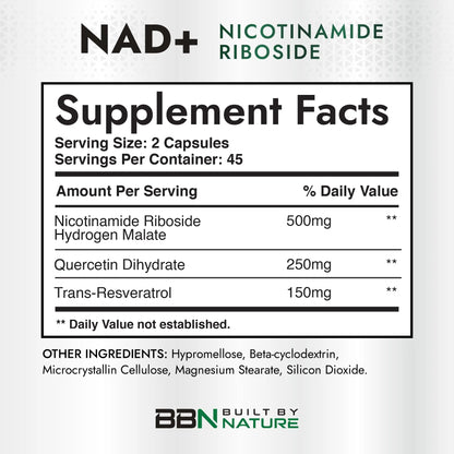 Built by Nature NAD Supplement – NAD+ Nicotinamide Riboside with Resveratrol & Quercetin 900mg Formula – NMN Alternative Supplement for Energy, Cellular Health & Anti-Aging – 90 Capsules Built by NatureBuy Supplements Australia