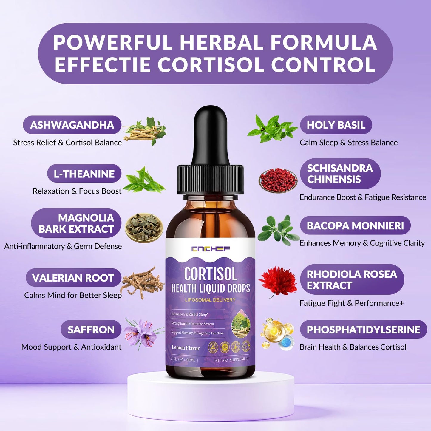 Cortisol Supplement Liquid Drops, Hormone Balance for Women Men Cortisol Detox with Magnesium Glycinate, L-Theanine, Rhodiola Rosea, Ashwagandha, Phosphatidylserine, Mood Focus, Sleep Support, 2 Fl Oz CNCHEFBuy Supplements Australia
