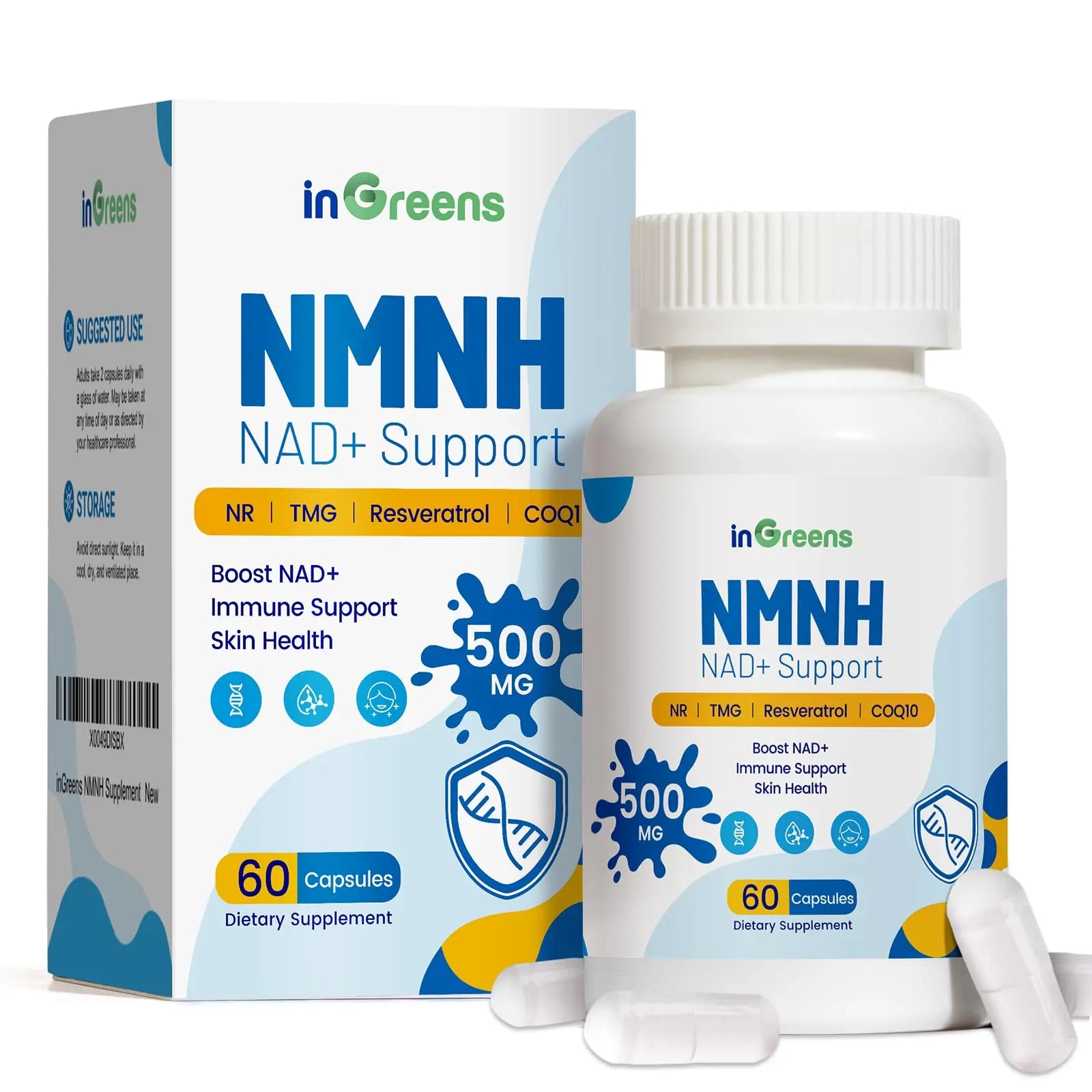 500mg NMNH, NMN Supplement Alternative with NR, TMG, Resveratrol, COQ10, NAD Supplement, Anti Aging, Energy, Boost NAD+ Levels, 60 Capsules inGreensBuy Supplements Australia