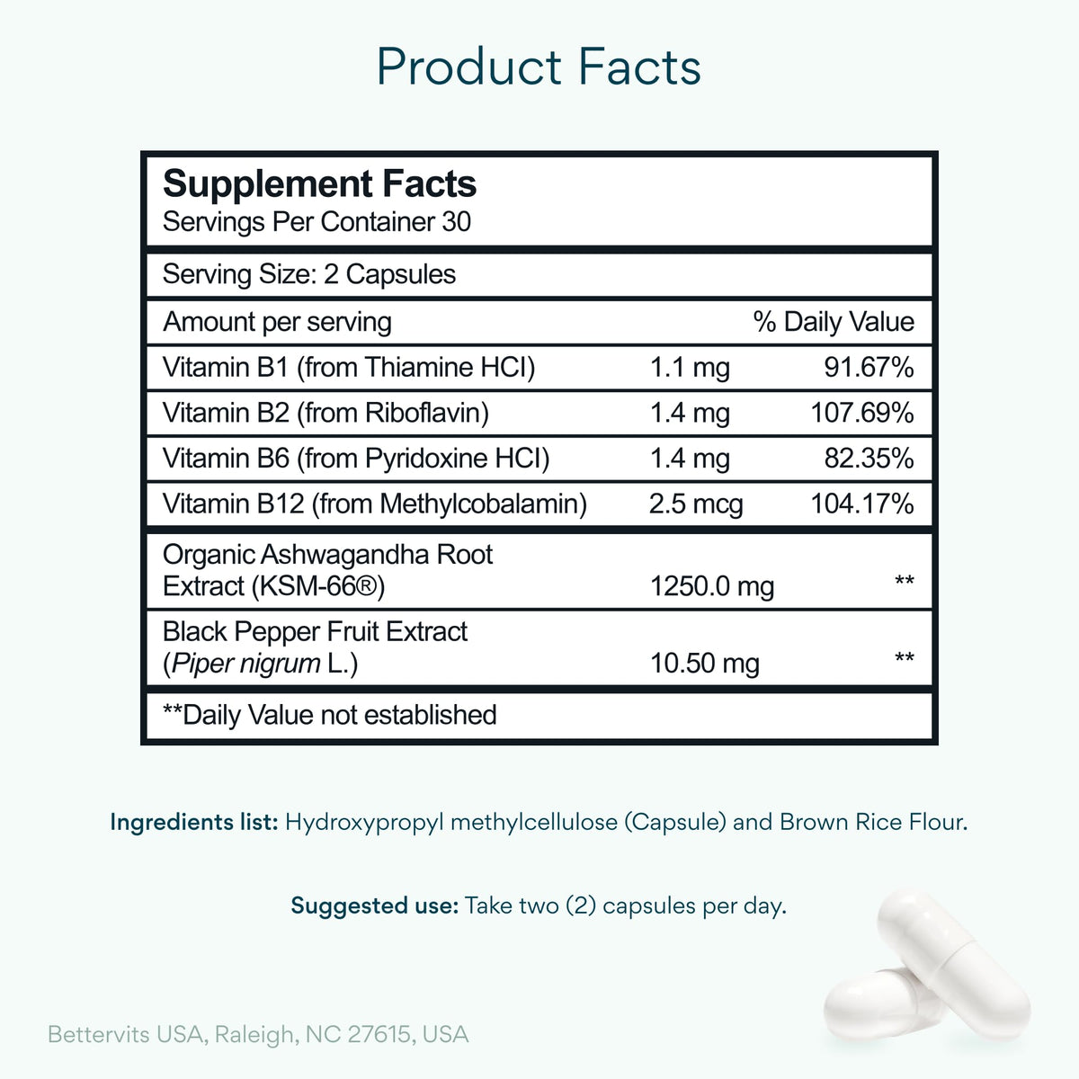 Bettervits Ashwagandha Complex with Passion Flower and Vitamin B – KSM-66® Organic Root Extract 800 mg – Supports Calm, Energy and Emotional Balance – 60 Capsules BettervitsBuy Supplements Australia