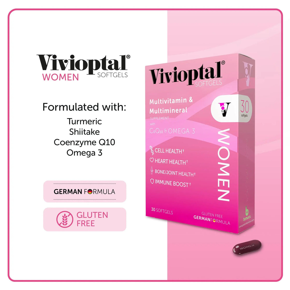 Vivioptal Women, 30 Capsules, CoQ10 & Omega-3, Multivitamin & Multimineral, Gluten Free, German Formula Vivioptal VitaminsBuy Supplements Australia