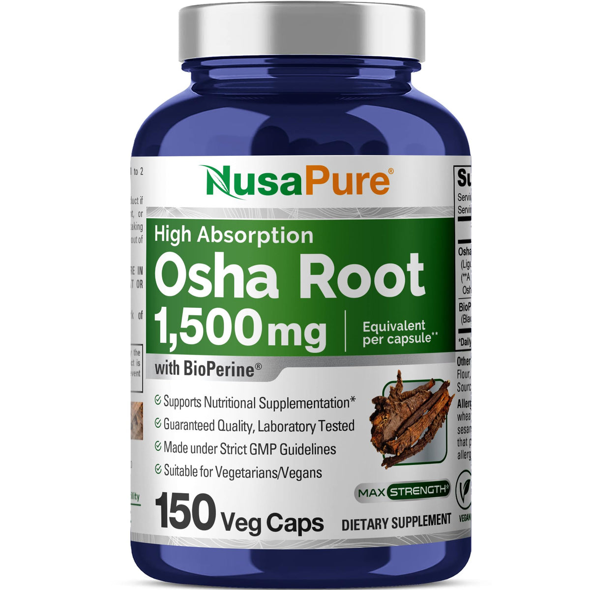 NusaPure OSHA Root Extract 1500 mg per Vegan Caps - 150 Count (10:1 Extract, Non-GMO, Vegan, Bioperine) Ligusticum Porteri NusaPureBuy Supplements Australia