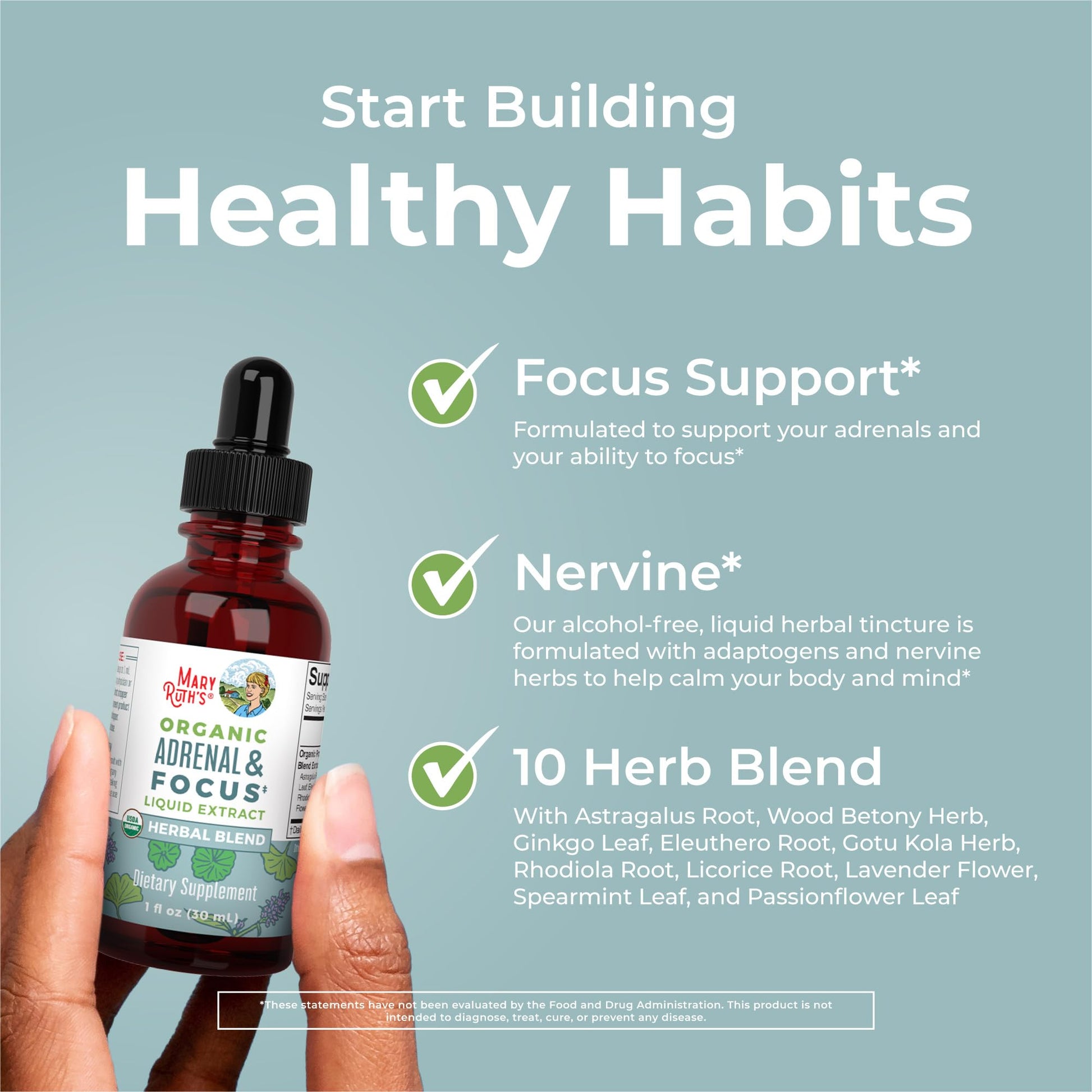 MaryRuth Organics - USDA Organic Brain Nootropic Supplement for Adults with Ginkgo Biloba & Astragalus | Focus & Adrenal Support | Brain & Memory Drops | Vegan | Non-GMO | Gluten Free | 30 Servings MARYRUTH'SBuy Supplements Australia