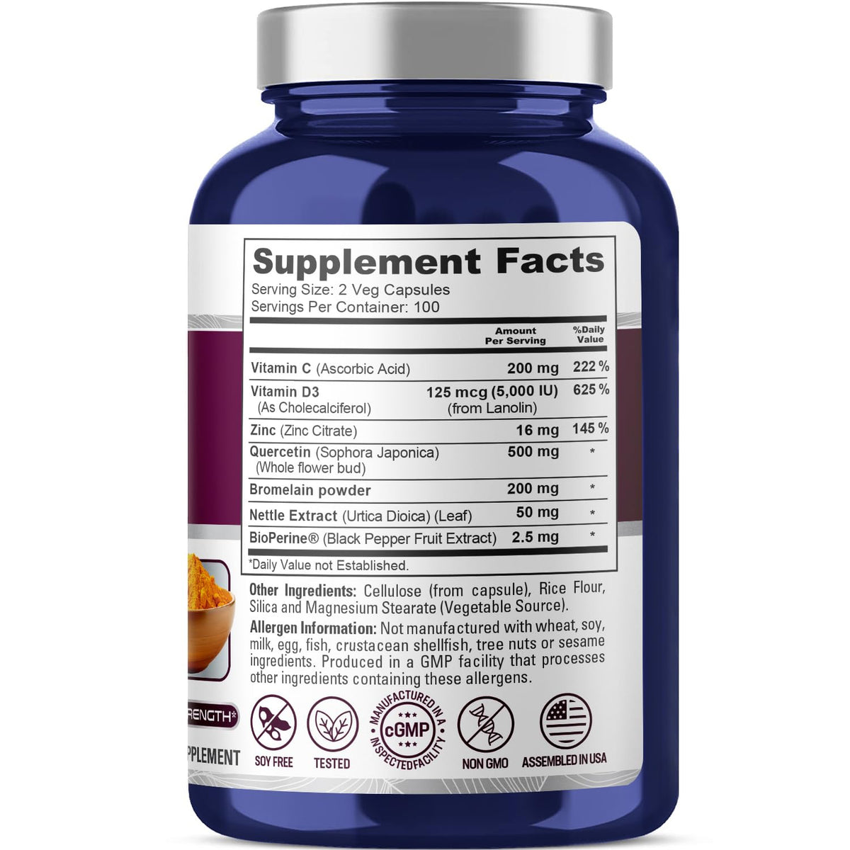 NusaPure Quercetin Complex: Bromelain, Vitamin C, Vitamin D3, Stinging Nettle, Zinc | 200 Veggie Caps (Non-GMO, Bioperine) NusaPureBuy Supplements Australia