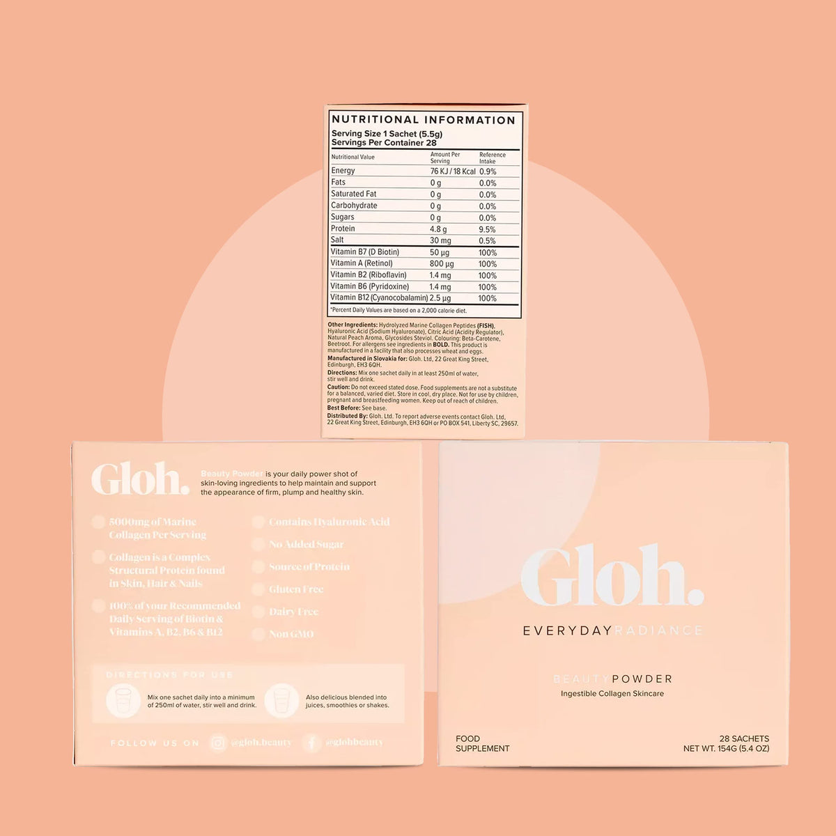 Gloh. Marine Collagen Powder for Women - Peach Flavor Collagen Supplements for Women with Hyaluronic Acid, Vitamin A, B2, B6 Gloh.Buy Supplements Australia