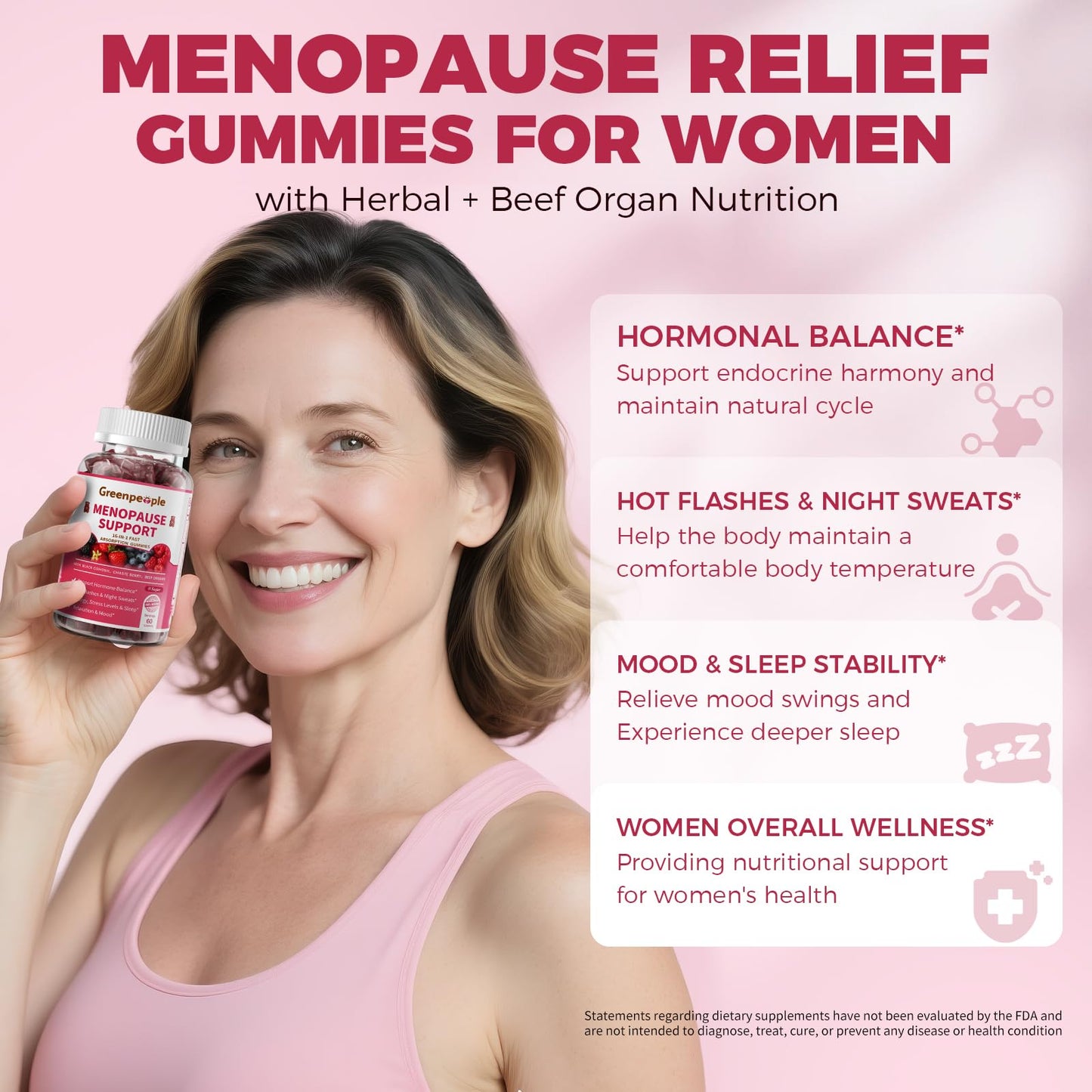 GREENPEOPLE Menopause Supplements for Women Gummies - 16-in-1 Dual Action Menopause Relief W/Black Cohosh, Vitex, Beef Organs for Hormone Balance, Hot Flashes, Night Sweats & Mood, Sugar-Free 60 CT GREENPEOPLEBuy Supplements Australia