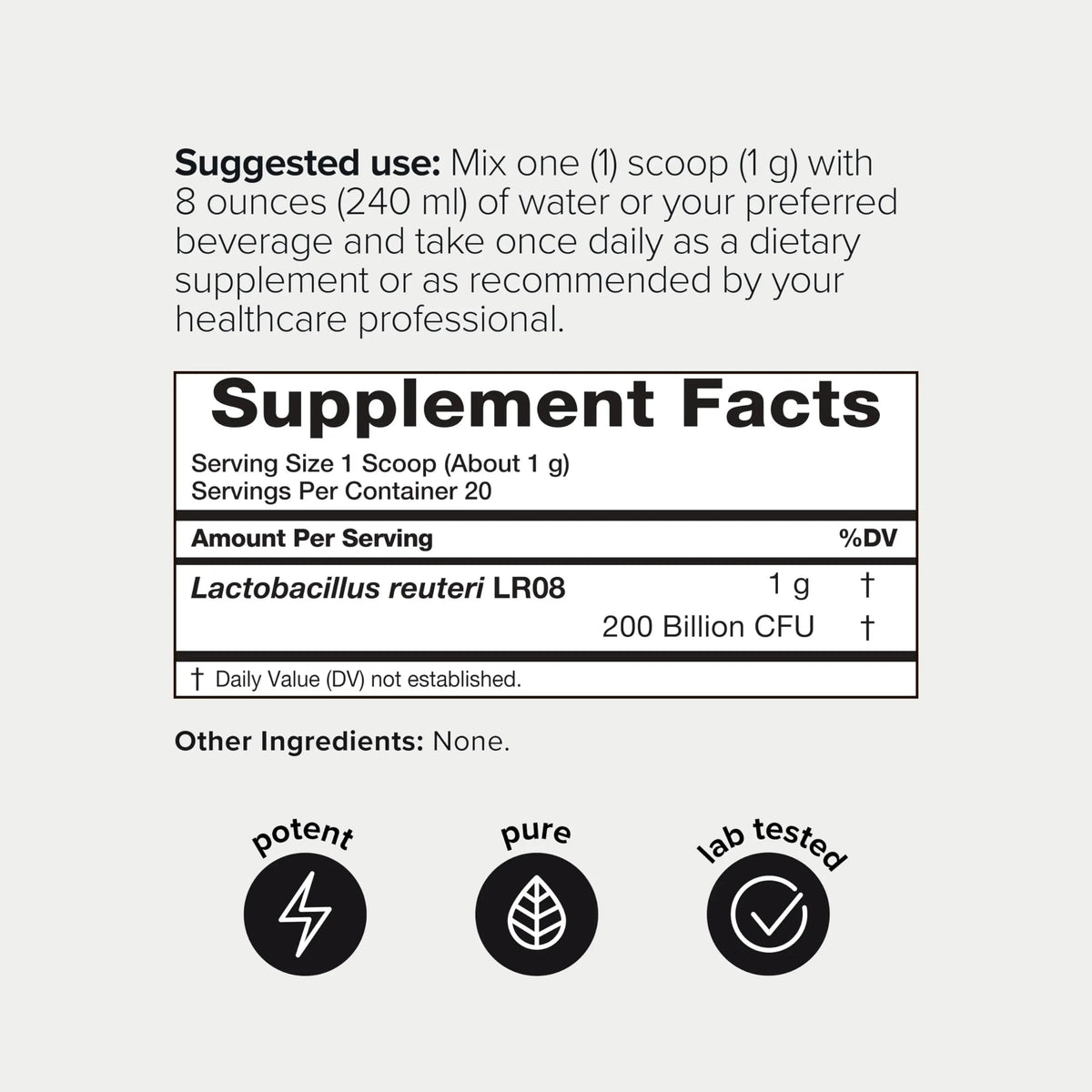 Lactobacillus Reuteri Powder – Ultra High Strength 200 Billion CFU Probiotic L Reuteri Supplement and Yogurt Starter – Third Party Tested Pure Single-Strain– Shelf-Stable – 20g Toniiq buy supplements Au