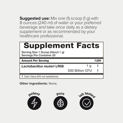 Lactobacillus Reuteri Powder – Ultra High Strength 200 Billion CFU Probiotic L Reuteri Supplement and Yogurt Starter – Third Party Tested Pure Single-Strain– Shelf-Stable – 20g Toniiq buy supplements Au