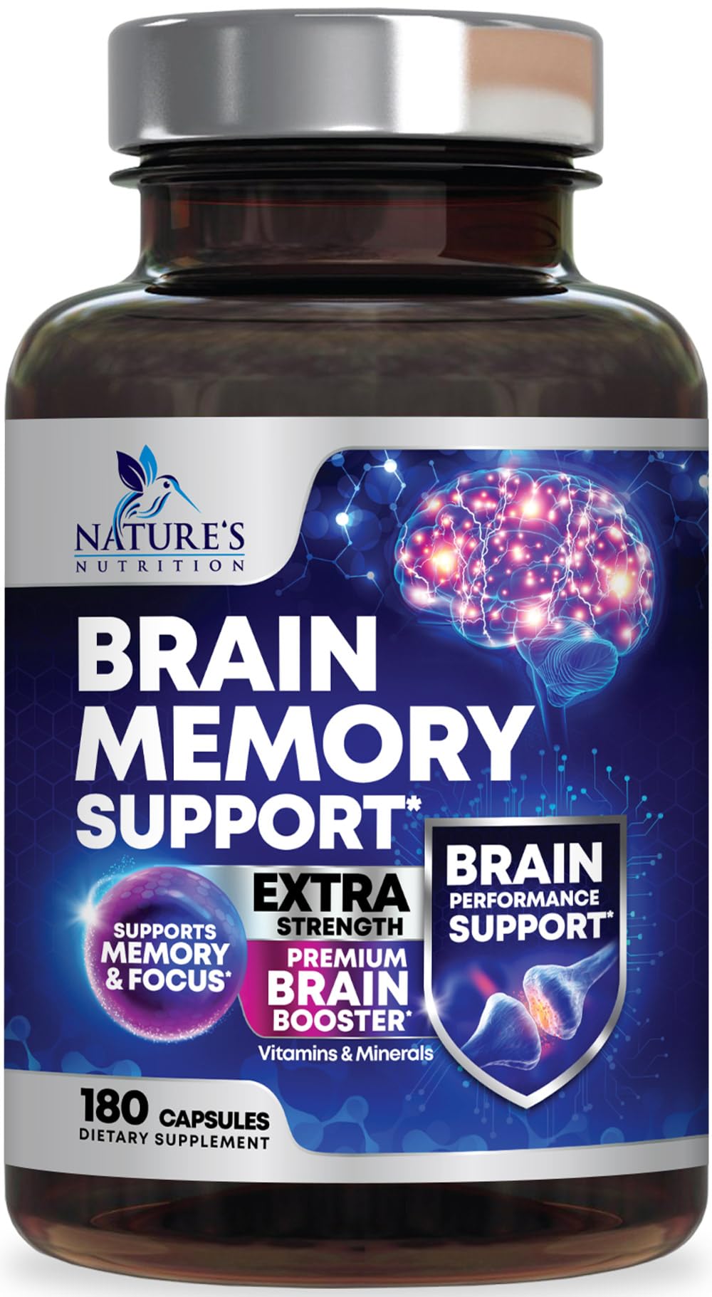 Brain Memory Supplement Pills - 3X Strength Nootropics for Concentration, Clarity & Focus Support - Brain Health Cognitive Vitamins with Bacopa, Phosphatidylserine & DMAE, Brain Booster - 180 Capsules Nature's NutritionBuy Supplements Australia