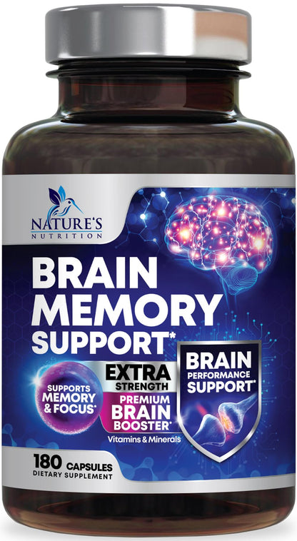 Brain Memory Supplement Pills - 3X Strength Nootropics for Concentration, Clarity & Focus Support - Brain Health Cognitive Vitamins with Bacopa, Phosphatidylserine & DMAE, Brain Booster - 180 Capsules Nature's NutritionBuy Supplements Australia