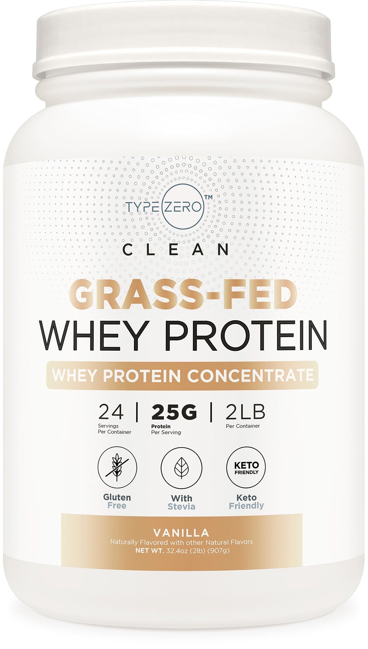 Type Zero Grass Fed Whey Protein Concentrate Powder (Vanilla, 2LBS) - Gluten Free 
