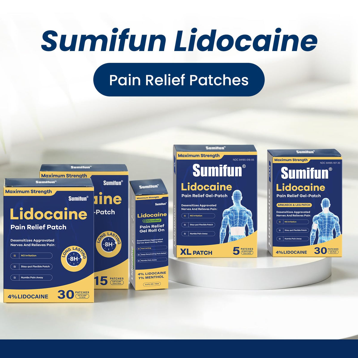 Sumifun XL Lidocaine Patches for Pain Relief, 4% Lidocaine Maximum Strength OTC, Extra Large 4.72"x7.87" for Full Back Pain Patches & Large Areas, 5 Count SumifunBuy Supplements Australia