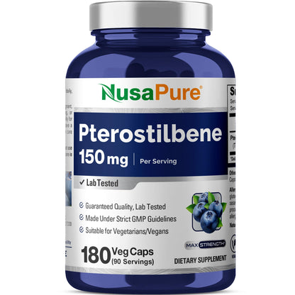 NusaPure Pterostilbene 150mg 180 Veggie Caps (Non-GMO, Vegan) NusaPureBuy Supplements Australia