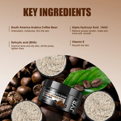 JVR Face Scrub for Men, Facial Scrub for Deep Exfoliating, Cleansing Blackheads, Ingrown Hair, Pre-shave Soften, Organic Formulated with Coffee Extract, AHA and BHA Face Exfoliator (4.23 oz) JVR buy supplements Au