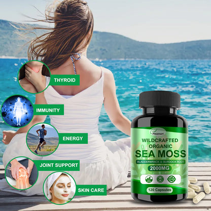 Fleamart Irish Sea Moss Capsules 120ct Raw Organic Sea Moss Wildcrafted Bladderwrack FleamartBuy Supplements Australia