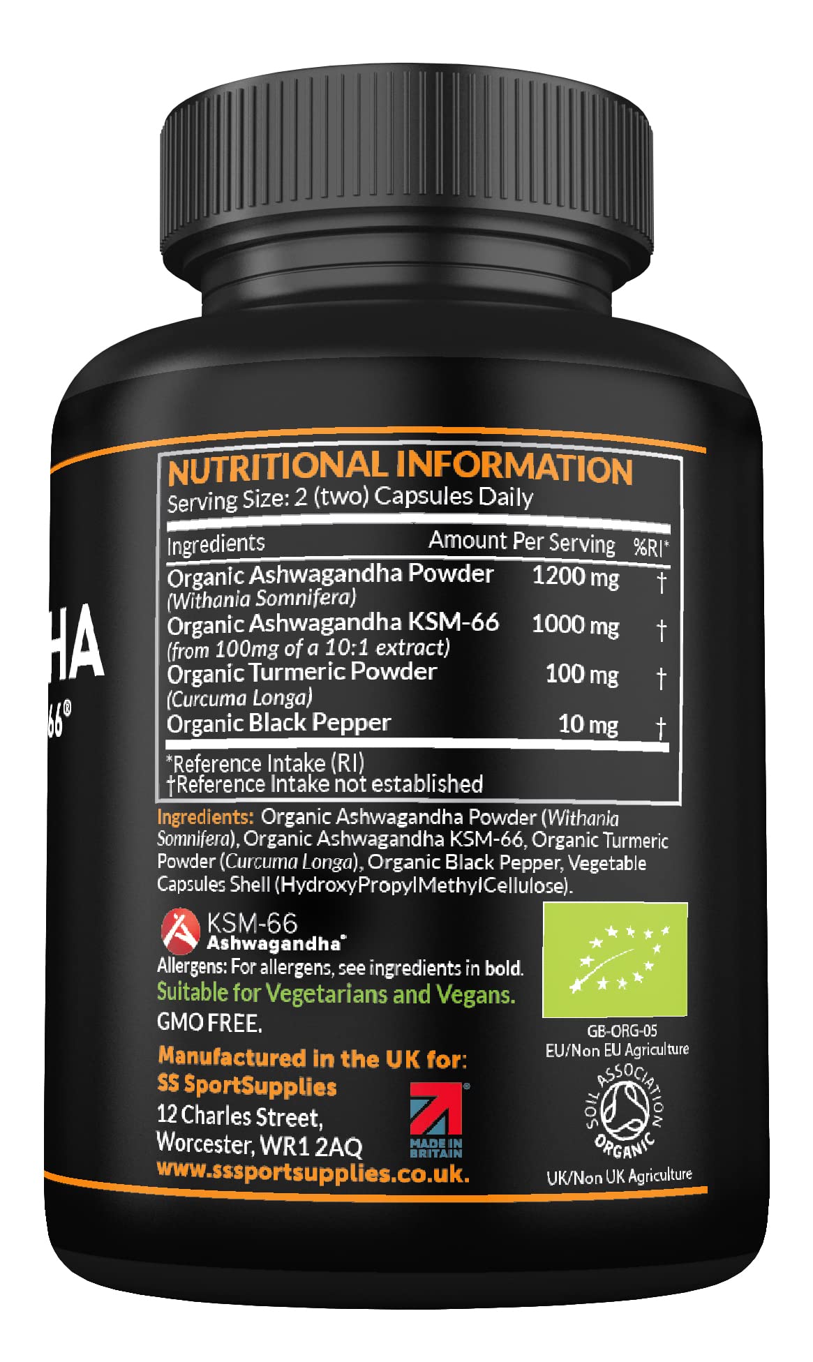 Organic Ashwagandha Capsules 1200mg Boosted with 100mg of Organic KSM-66 SS Sport SuppliesBuy Supplements Australia