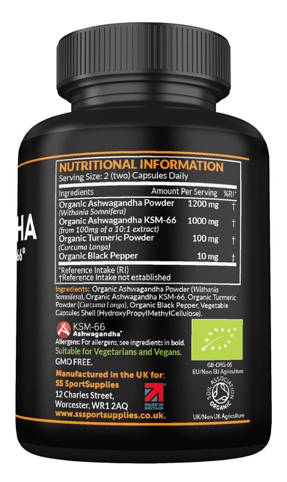 Organic Ashwagandha Capsules 1200mg Boosted with 100mg of Organic KSM-66 SS Sport SuppliesBuy Supplements Australia