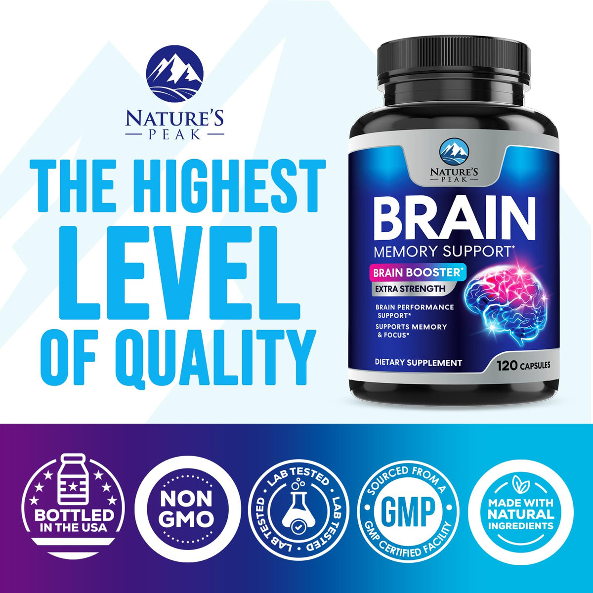 Brain Memory Supplement - 3X Strength Nootropics for Concentration, Clarity & Focus Support - Brain Health Cognitive Vitamins with Bacopa, Phosphatidylserine & DMAE, Brain Booster Pills, 120 Capsules Nature's PeakBuy Supplements Australia