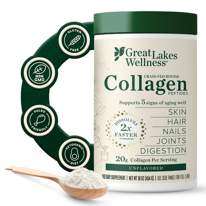 Great Lakes Wellness Collagen Peptides Powder – Supports Skin, Hair, Nails, Joints & Digestion – Hydrolyzed, Quick Dissolve