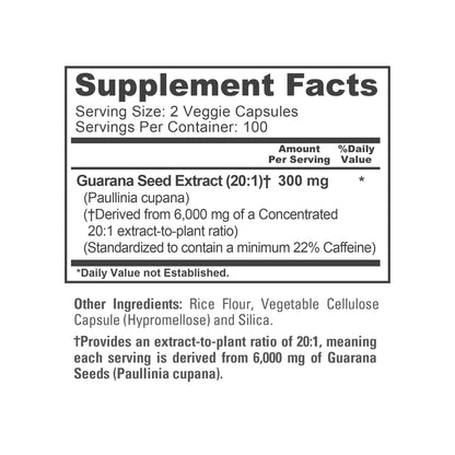 NusaPure Guarana Extract 20:1 Extract, 300 mg Equivalent to 6,000 mg per Veggie Caps 200 Count (Non-GMO, Vegan) NusaPureBuy Supplements Australia