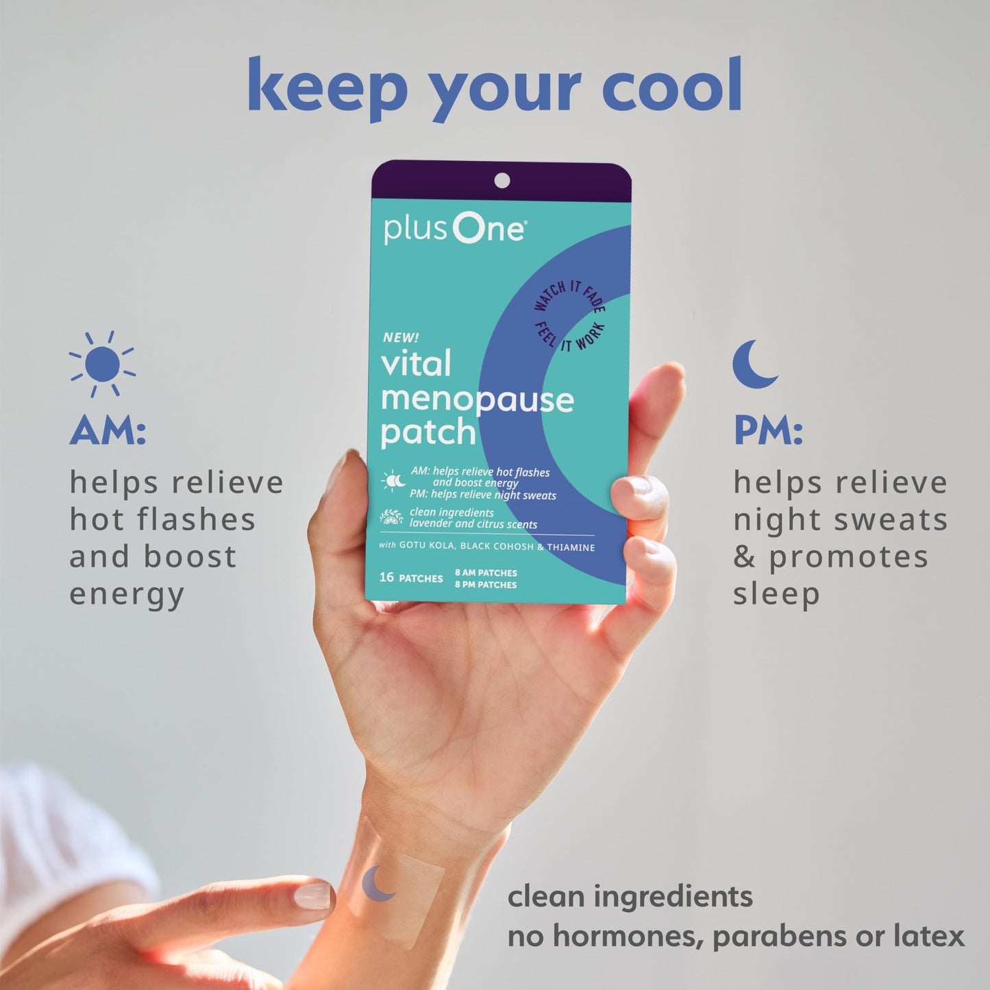 plusOne Vital Menopause Patches AM & PM – Hot Flash & Night Sweat Support – Promotes Energy & Sleep – Herbal Arjuna Daily Patches – 16ct plusOneBuy Supplements Australia