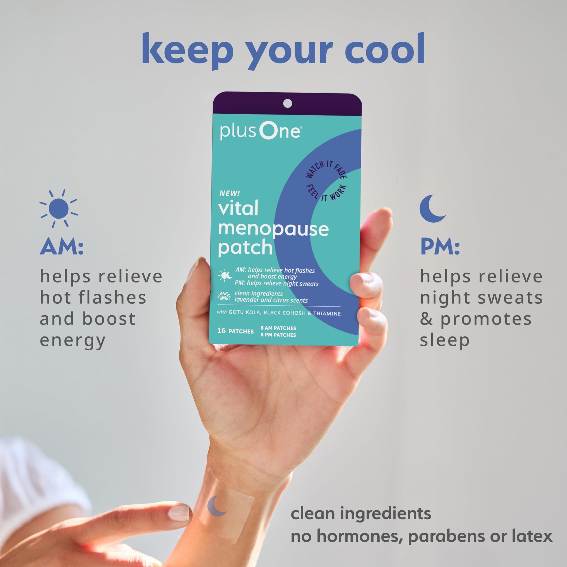 plusOne Vital Menopause Patches AM & PM – Hot Flash & Night Sweat Support – Promotes Energy & Sleep – Herbal Arjuna Daily Patches – 16ct plusOneBuy Supplements Australia