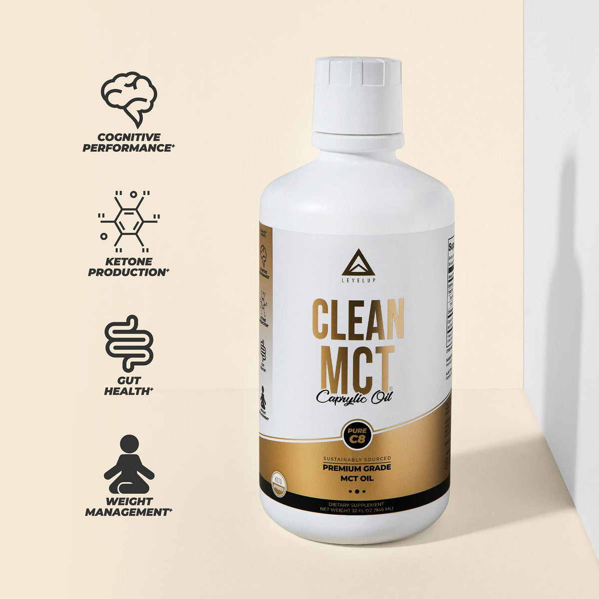 LevelUp Clean MCT Oil - 100% Caprylic C8 for Energy, Focus, Weight Management LevelUpBuy Supplements Australia