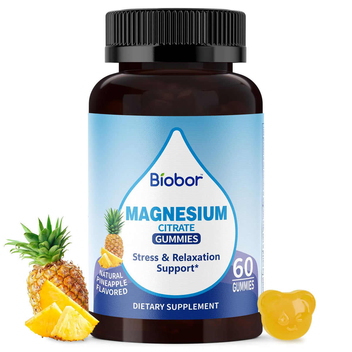 Biobor Potassium Magnesium Gummies, Magnesium Citrate & Potassium Citrate Supplements with Vitamin D3, B6 for Electrolyte Balance, Muscle, Leg Cramps, GMO Free Gluten Free (Pineapple,60 Count) BioborBuy Supplements Australia