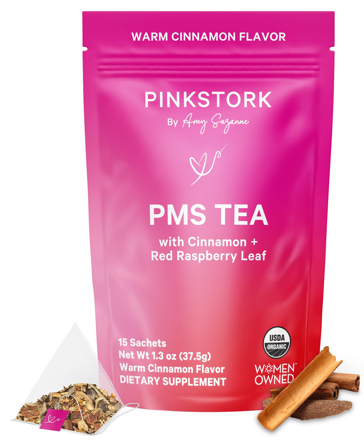 Pink Stork Organic PMS Tea for Hormone Balance, Mood Swings, Bloating, and Period Regularity - 8 Herbs - Vitex, Red Raspberry Leaf, Chamomile - Caffeine-Free - 15 Sachets, Hot or Iced Pink StorkBuy Supplements Australia