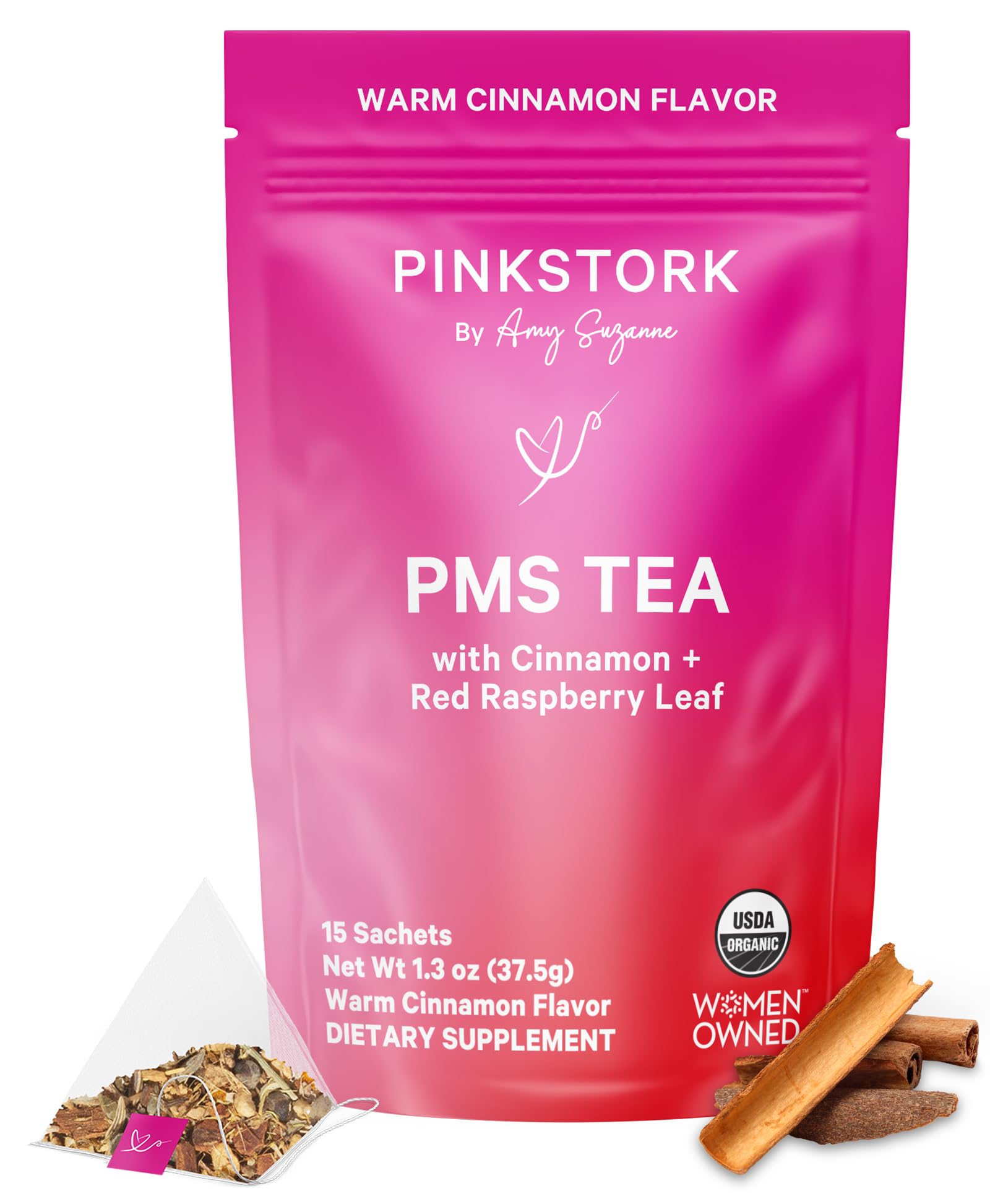Pink Stork Organic PMS Tea for Hormone Balance, Mood Swings, Bloating, and Period Regularity - 8 Herbs - Vitex, Red Raspberry Leaf, Chamomile - Caffeine-Free - 15 Sachets, Hot or Iced Pink StorkBuy Supplements Australia