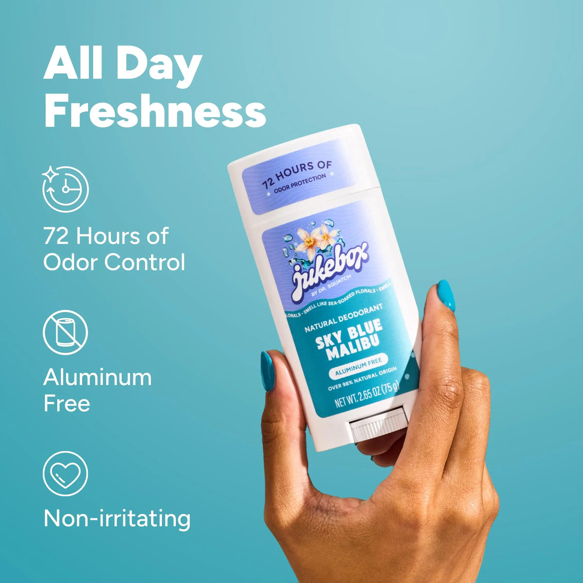 Jukebox Natural Women’s Deodorant – Aluminum Free, 72 Hour Odor Protection – Made with Arrowroot, Charcoal & Postbiotics – Sky Blue Malibu, 2.65 oz JUKEBOXBuy Supplements Australia