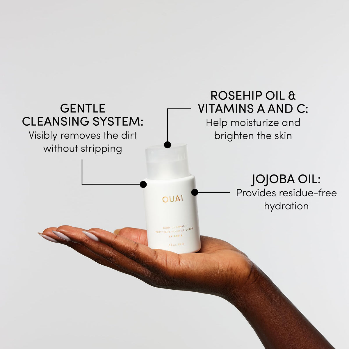 OUAI Body Cleanser, St. Barts Travel Size - Foaming Body Wash with Jojoba Oil & Rosehip Oil to Hydrate, Balance & Soften Skin - Paraben, Phthalate & Sulfate Free Skin Care Products (3 fl oz) OUAIBuy Supplements Australia