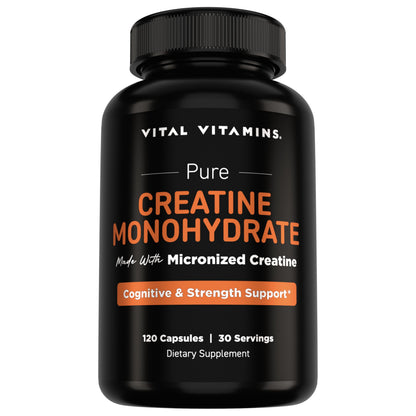 Vital Vitamins Creatine Monohydrate Pills for Women & Men - Micronized Creatine Capsules - Cognitive, Strength, Recovery Support - 3g (3000mg) per Serving - Vegan, Non-GMO, 120 Count Vital VitaminsBuy Supplements Australia