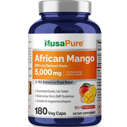 NusaPure African Mango 10:1 Extract, 500 mg Equivalent to 5,000 mg per Veggie Caps 180 Capsules (Non-GMO, Vegan) NusaPureBuy Supplements Australia