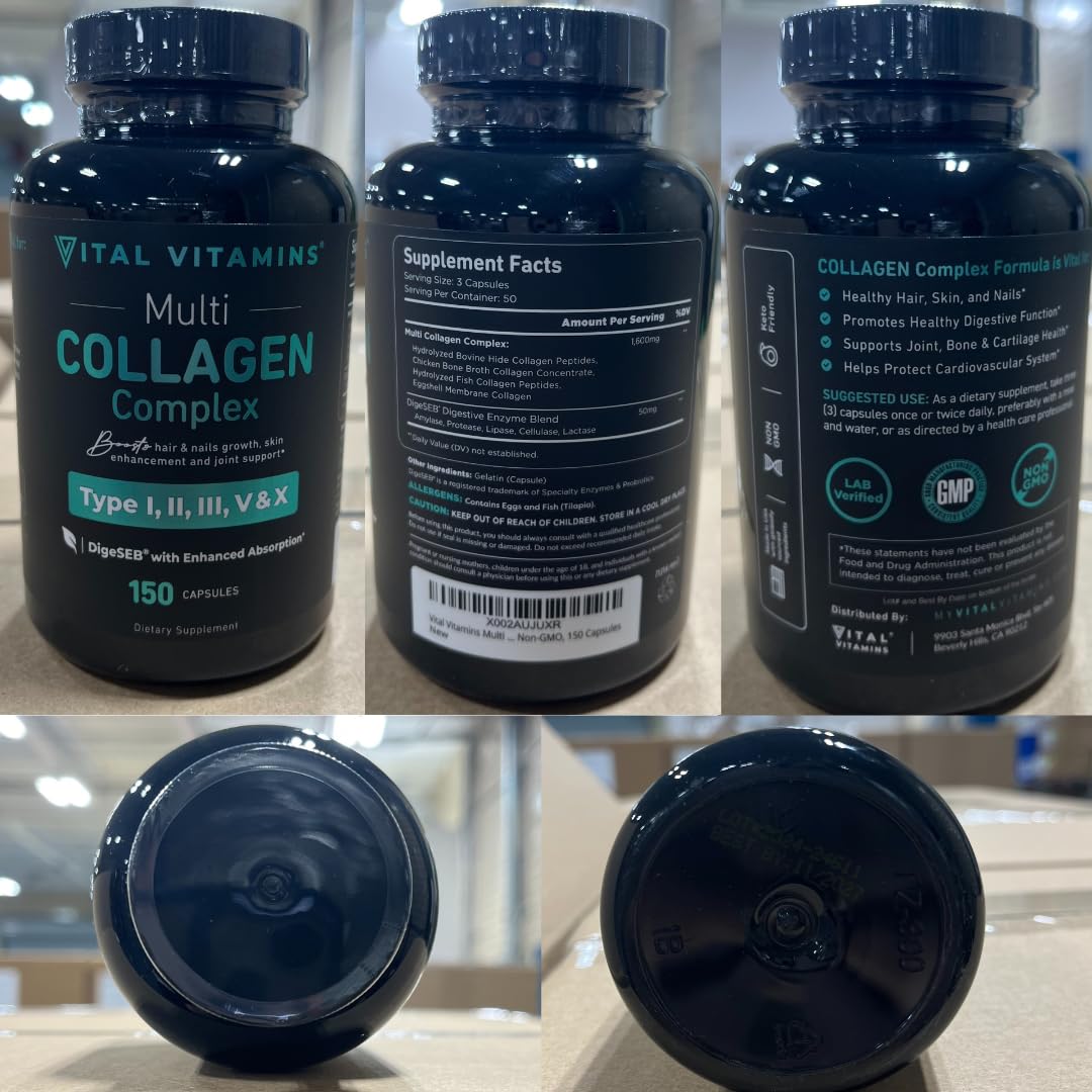 Vital Vitamins Multi Collagen Capsules - Type I, II, III, V, X - Grass-Fed, Collagen Peptides Supplements, Non-GMO - for Men & Women - 150 Count Vital VitaminsBuy Supplements Australia