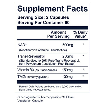 UltraViat NAD+ Supplement 1000mg, Premium NAD+ & Resveratrol Complex for Energy & Anti Aging - 120 Capsules UltraViatBuy Supplements Australia