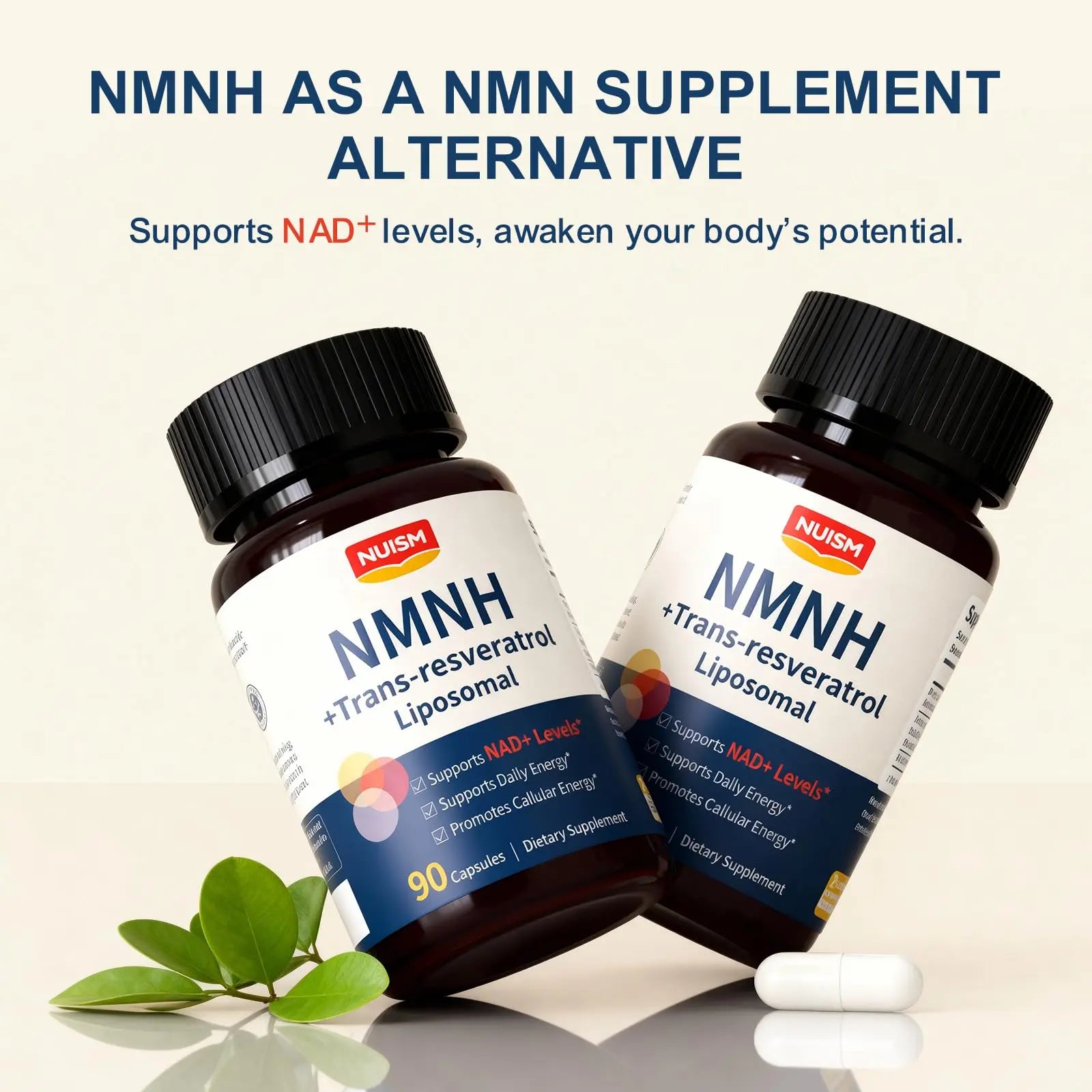 NUISM NMNH NAD+ Supplement, Liposomal 600mg NMN NAD+ and Resveratrol Complex for Cellular Energy, Healthy Aging & Metabolic Support, 90 Capsules NUISMBuy Supplements Australia