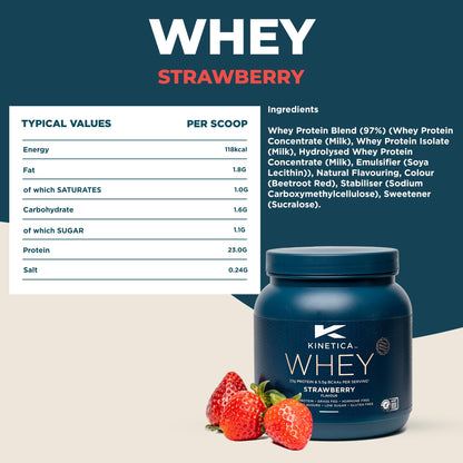 Kinetica Premium Whey Protein Powder | Grass Fed | Strawberry | 1kg | 33 Servings KineticaBuy Supplements Australia