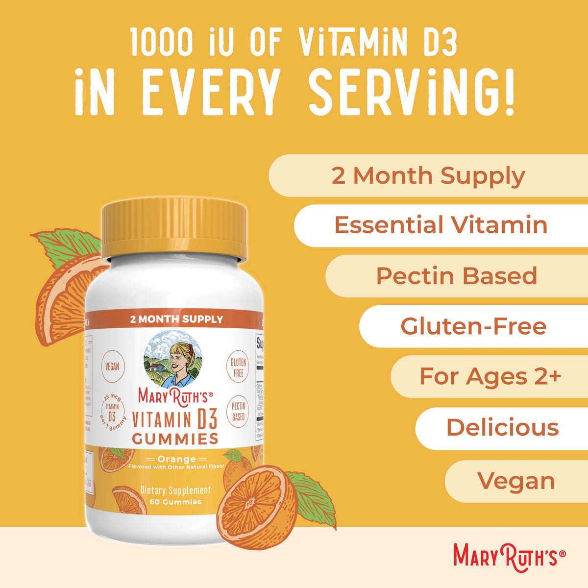 MaryRuth Organics Vitamin D3 Gummies | 2 Month Supply | Adults & Kids Vitamin D Gummy | Immune Support Supplement | VIT D3 1000IU for Bone Health&Muscle Function | Vegan | Non-GMO | Gluten Free | 60 MARYRUTH'SBuy Supplements Australia
