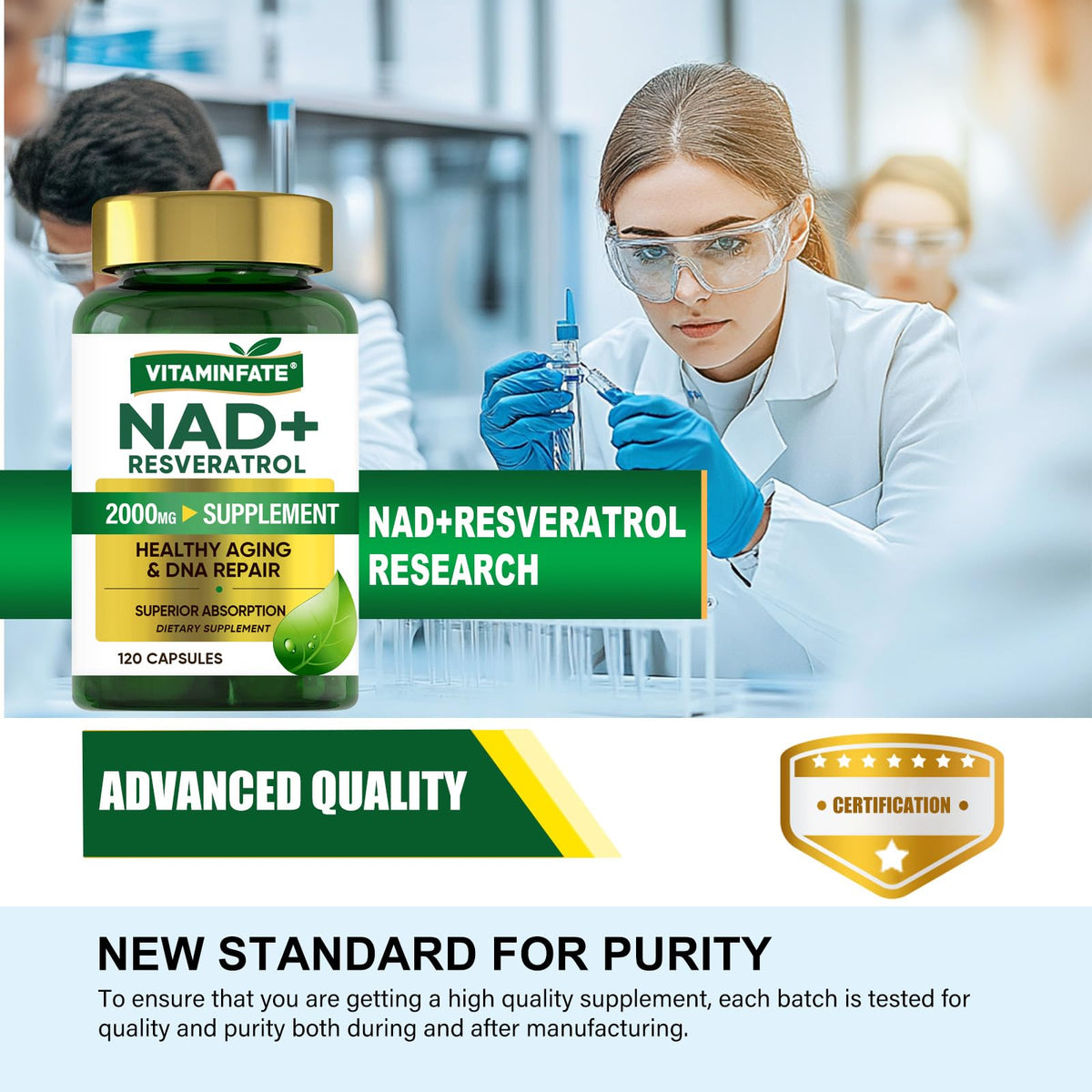 VITAMINFATE NAD+ Supplement 2000 mg - 120 Capsules True NAD+ & Resveratrol, NMN Alternative Supports Anti-Aging, Cellular Energy & Repair, Metabolism & Brain Boost for Men & Women VITAMINFATEBuy Supplements Australia
