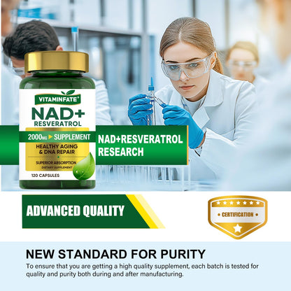 VITAMINFATE NAD+ Supplement 2000 mg - 120 Capsules True NAD+ & Resveratrol, NMN Alternative Supports Anti-Aging, Cellular Energy & Repair, Metabolism & Brain Boost for Men & Women VITAMINFATEBuy Supplements Australia
