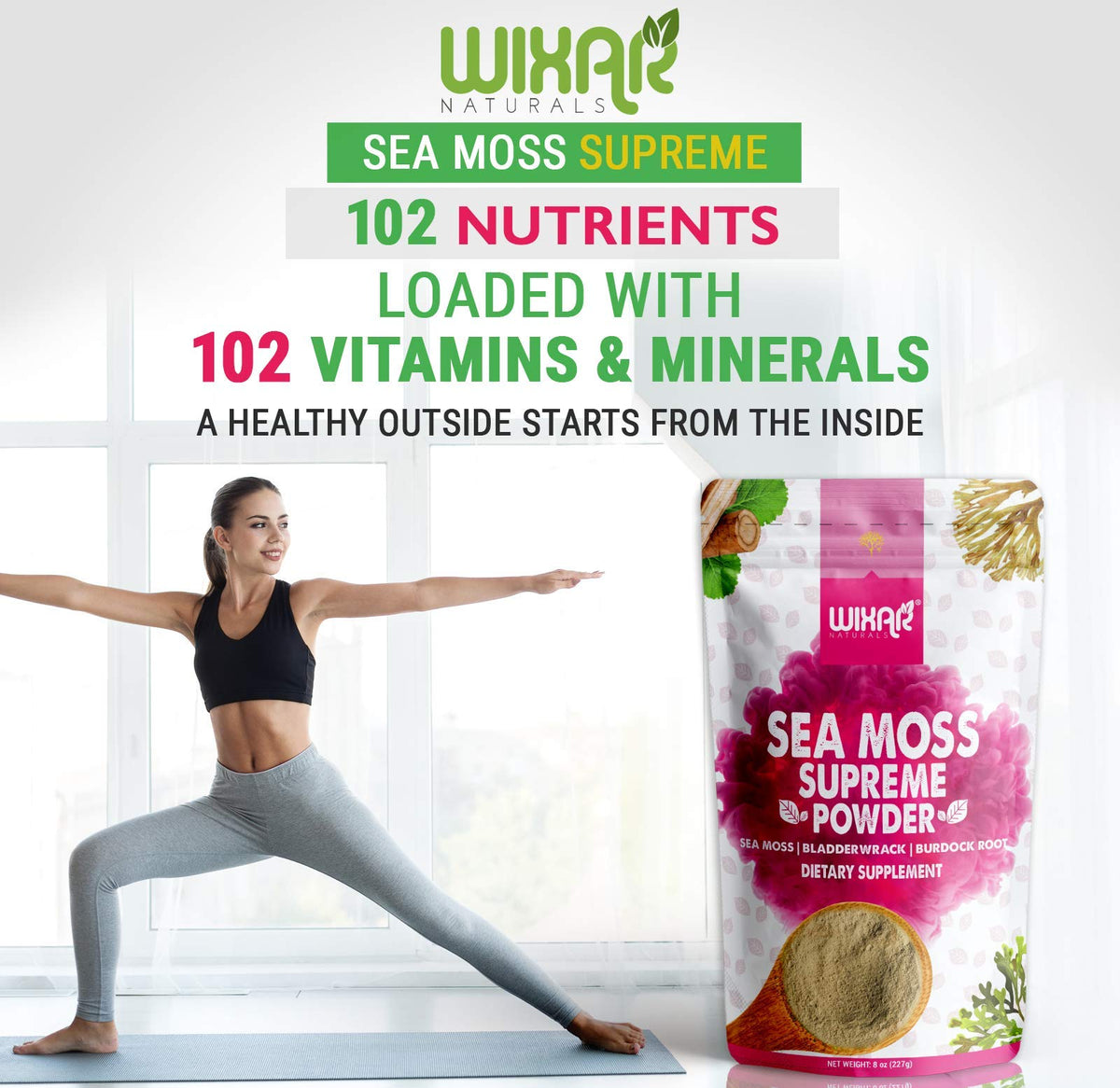 Wixar Wildcrafted Sea Moss Powder – (8 Ounces) – Natural Irish Sea Moss and Bladderwra WIXAR NATURALSBuy Supplements Australia