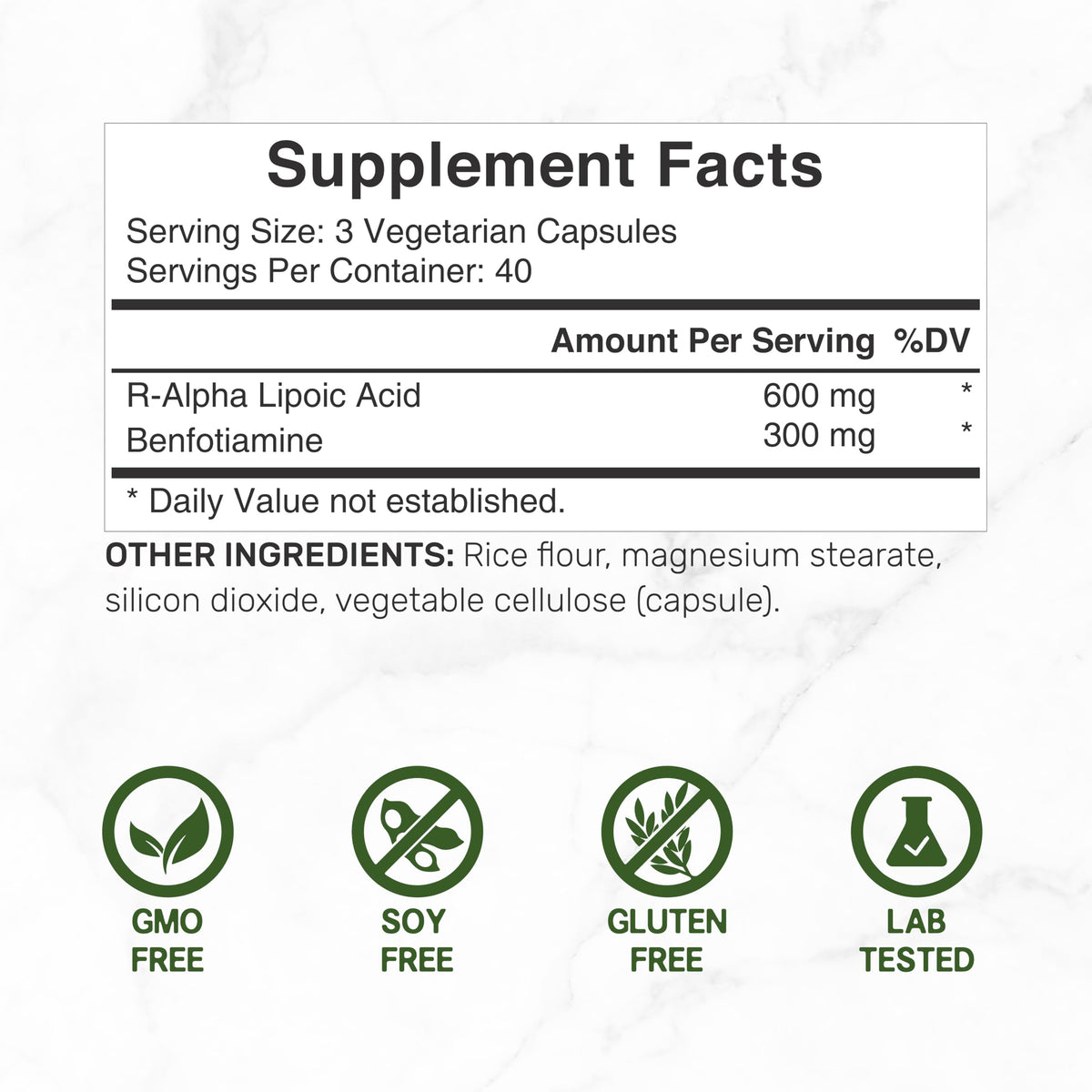 DEAL SUPPLEMENT R Alpha Lipoic Acid 600mg with Benfotiamine 300mg Per Serving, 120 Veggie Capsules – 200mg R-ALA Per Capsule – Antioxidant Supplement