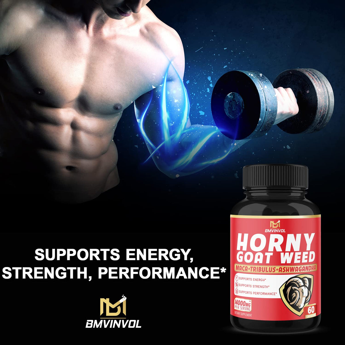 BMVINVOL Horny Goat Weed Capsules, Boost Energy,14000mg Herbal