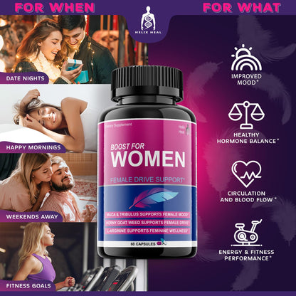 Helix Heal Libido Booster for Women Fast Acting with Horny Goat Weed - Female Desire Pills with Maca Root, Tribulus Terrestris, Ginseng and Hornygoatweed Women - Hormone Balance, Made in USA (60 ct) Helix HealBuy Supplements Australia