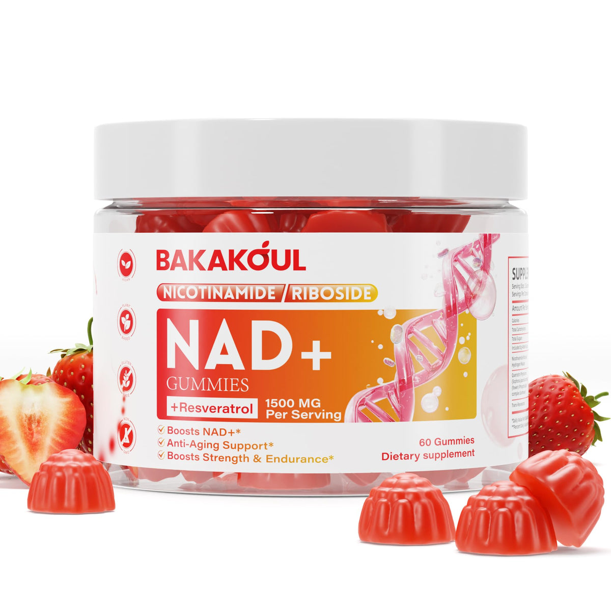 BAKAKOUL NAD Gummies, NAD Supplement - Liposomal Nicotinamide Riboside, Resveratrol, Quercetin, NAD Nicotinamide Riboside Resveratrol 900mg, NAD+ Supplement for Men and Women, 60 Gummies 1 Pack BAKAKOULBuy Supplements Australia
