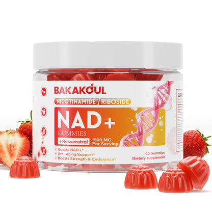 BAKAKOUL NAD Gummies, NAD Supplement - Liposomal Nicotinamide Riboside, Resveratrol, Quercetin, NAD Nicotinamide Riboside Resveratrol 900mg, NAD+ Supplement for Men and Women, 60 Gummies 1 Pack BAKAKOULBuy Supplements Australia